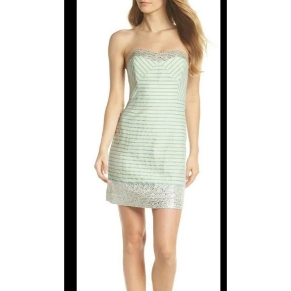 Lilly pulitzer remy striped strapless dress blue horizon bayview metallic - 12